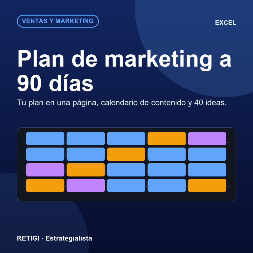 Plan de marketing a 90 días y calendario (Excel)