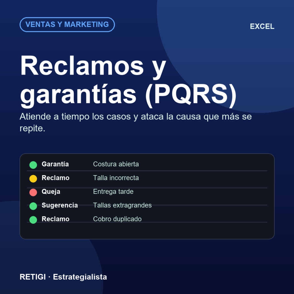 Registro de PQRS y garantías (Excel)