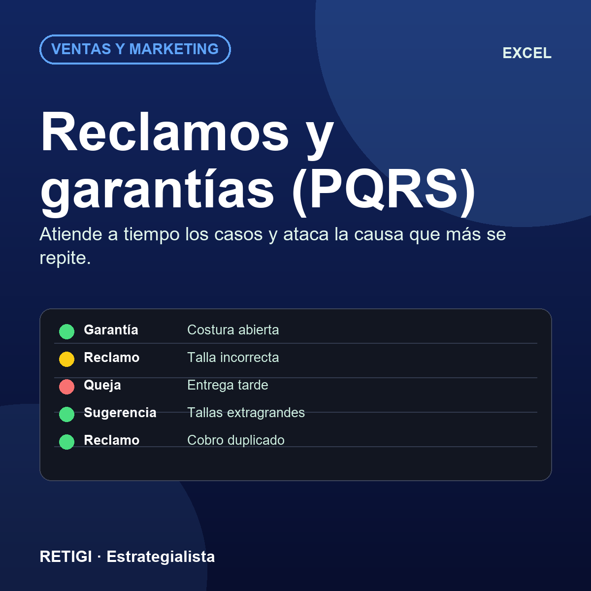 Registro de PQRS y garantías (Excel)